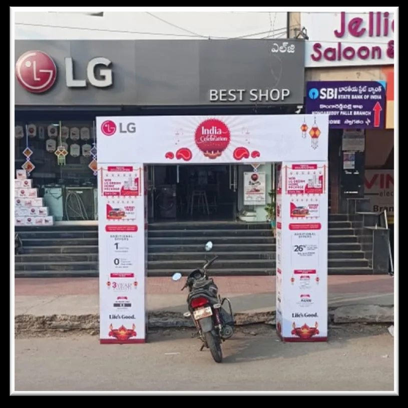 LG Best Shop dealer entrance arch branding in Tirupati